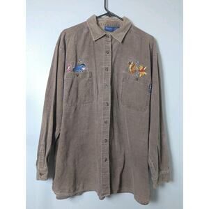 Disney Corduroy Button Up Shirt Size XL Pooh Piglet Eyeore Tigger Tan Vintage